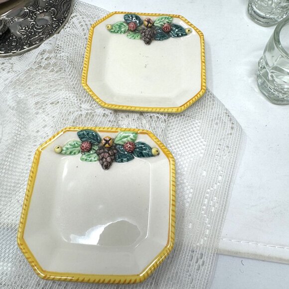 Vintage KBNY Italy Ceramic Octagonal Plates With Fruit Motif 4" dia - Picture 1 of 5